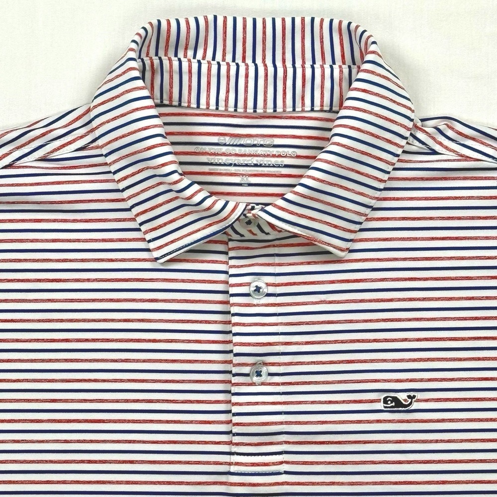 Vineyard Vines On-The-Go Sankaty Polo Shirt Men's XL White Stripe Golf